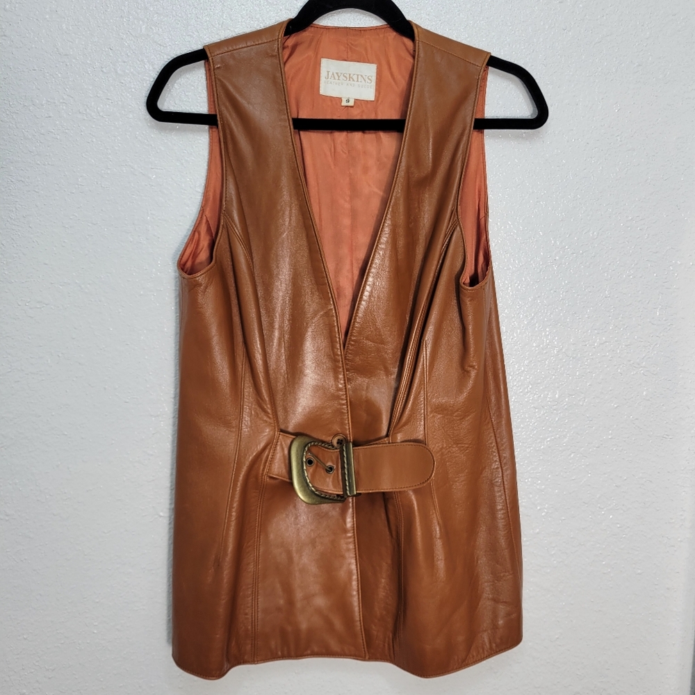 Vintage 70's Jaykins Leather Vest Large Buckle Size S Boho Festival Concert